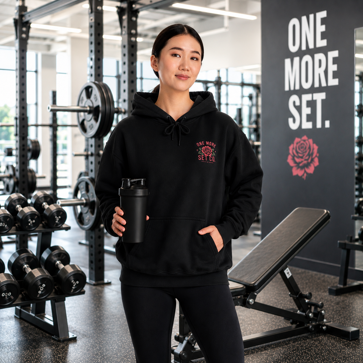 Discipline Over Motivation Hoodie — 'Show Up Anyway' Rose Graphic