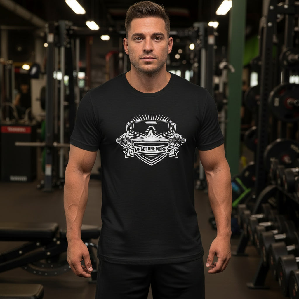 Shield Line Art Tee — "Let Me Get One More Set"