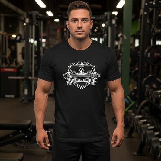 Shield Line Art Tee — "Let Me Get One More Set"